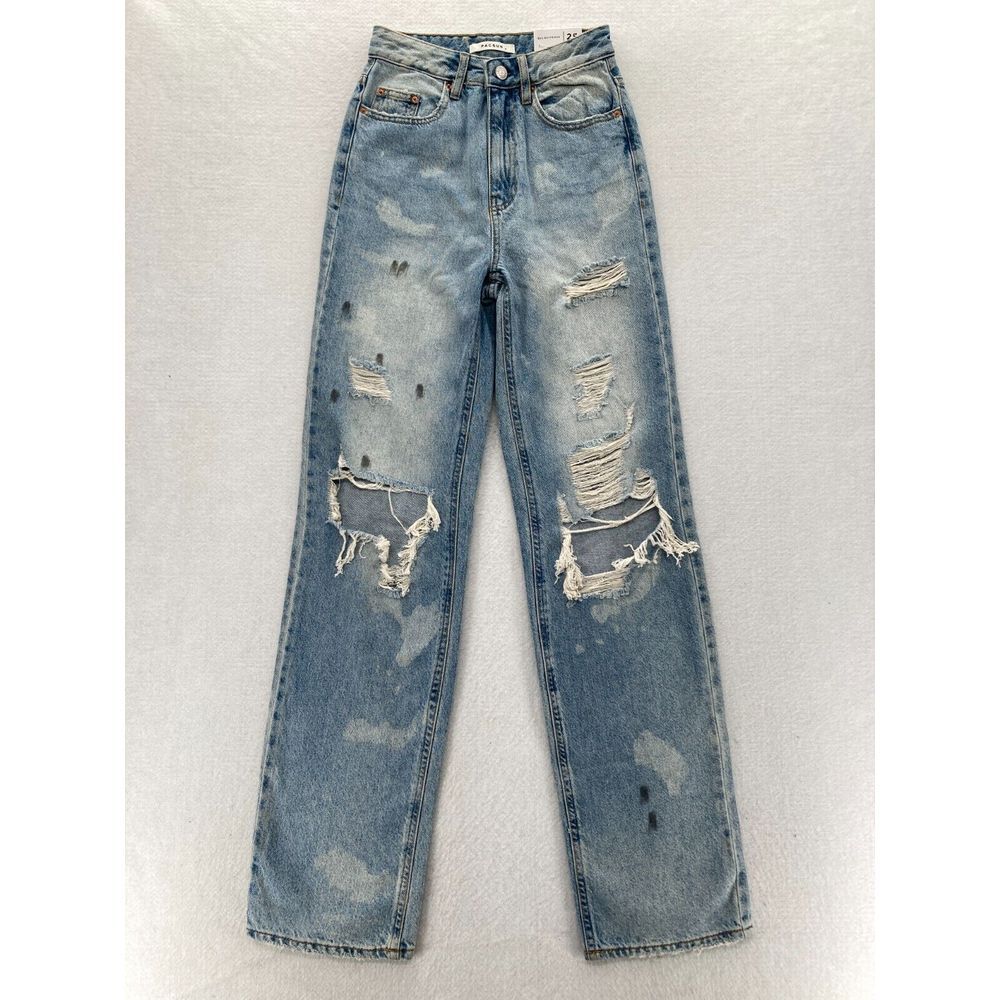 PacSun Jeans Women's 25 90s Boyfriend Light Blue Denim Distressed Bleached NWT
